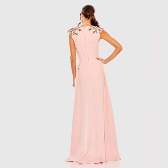 MAC DUGGAL 26540 Pink Beaded Cap Sleeve V Neck A Line Gown Dress - Picture 4 of 12